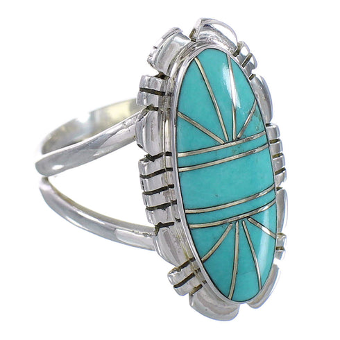Genuine Sterling Silver Turquoise Inlay Ring Size 6-1/4 RX94205